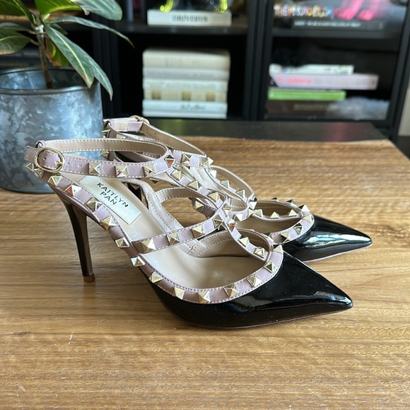 Kaitlyn Pan Black and Tan Rock Studded Heels - Picture 3 of 9